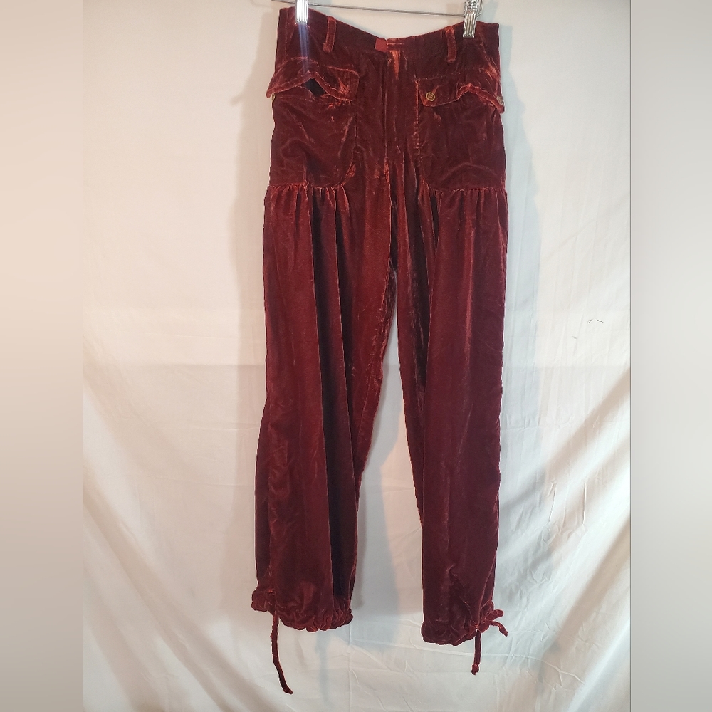 Free People Women's 24 Lotus Dropped Patch Cinched Tie Ankle Burgundy Velvet New - Picture 2 of 5